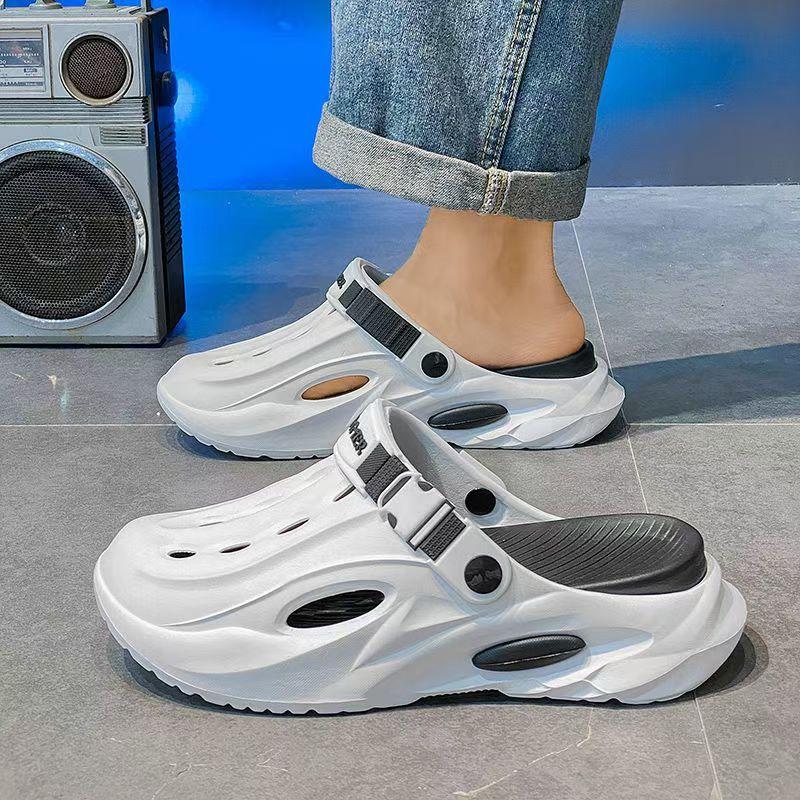 SANDAL LELAKI TAPAK LEMBUT TEBAL BAHARU SELIPAR LELAKI DAN WANITA RINGAN WARNA HITAM PUTIH SAIZ 36-45 FLIP NORMAL CUTTING